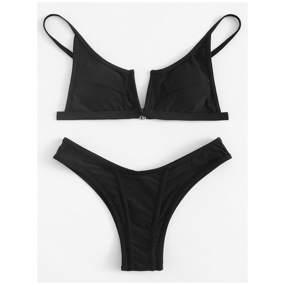 SOLD OUT CLEARANCE Sexy Black V Cut Cheeky High Leg Bikini Swimsuit - Picture 2 of 5